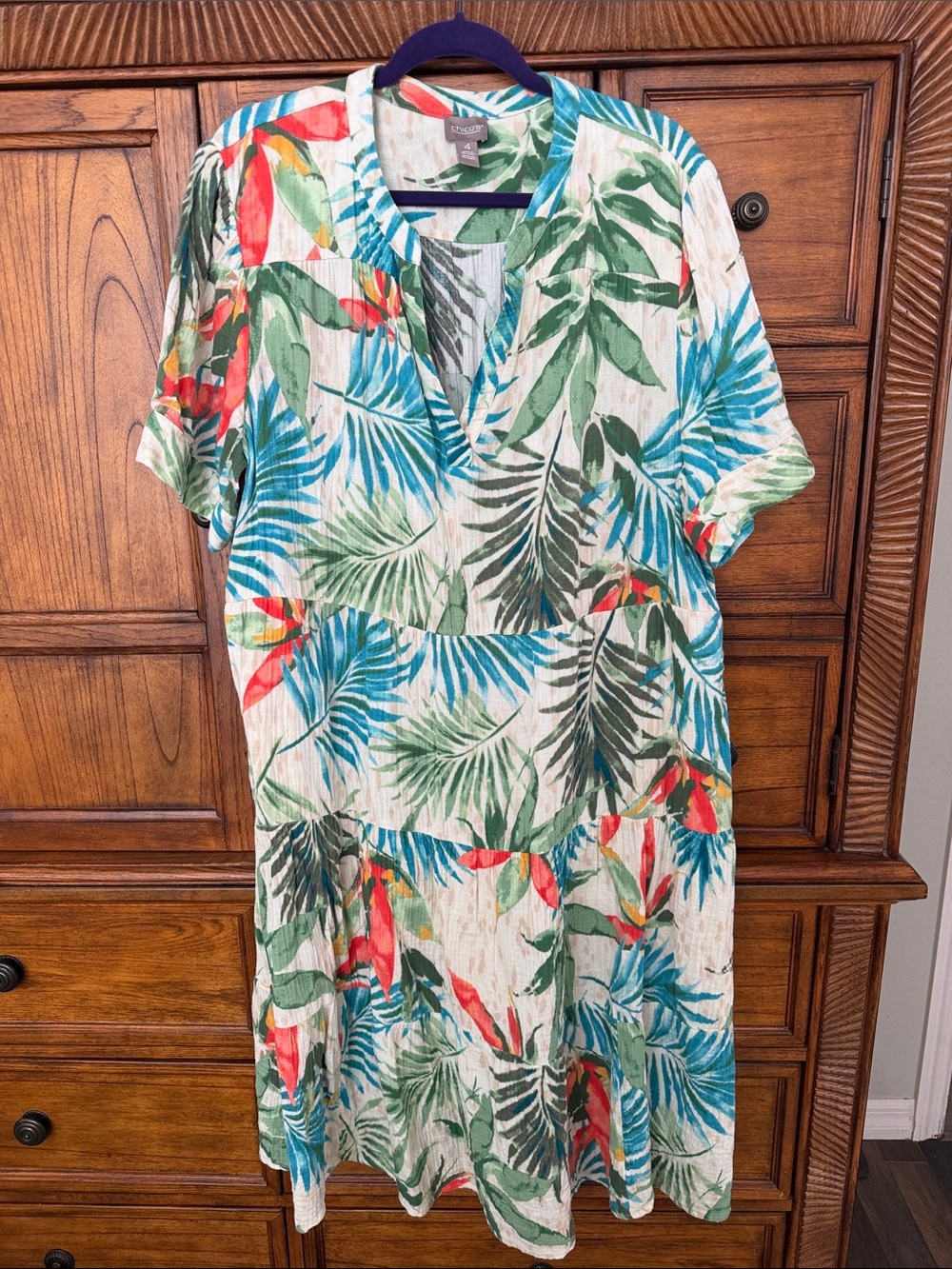Chicos Cotton Gauze Short Sleeve Tiered Maxi 4